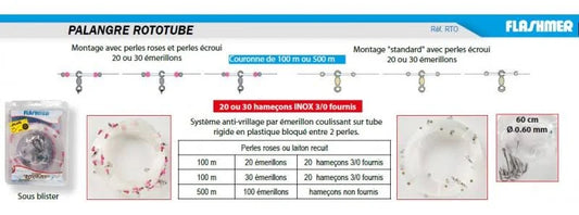 Palangre "Rototube 30" 100M, Perles Roses - FLASHMER