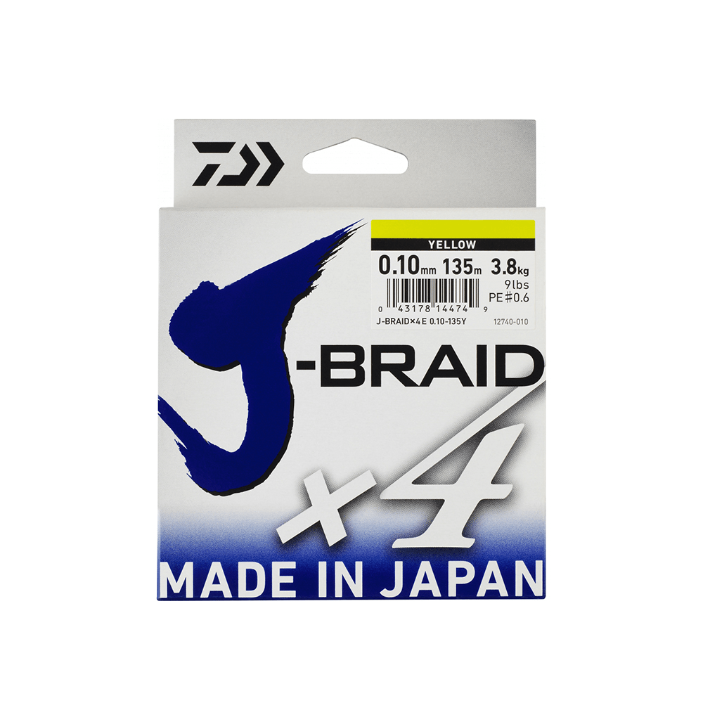 Daiwa Tresse Jbraid 4B MC 300 m - Boîte de tresse jaune 0.10 mm 135m pour pêche en mer, fabrication japonaise.