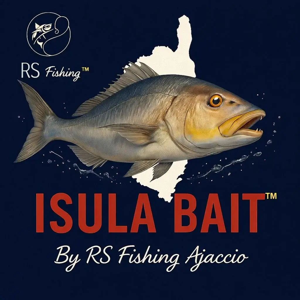 Isula Bait® : Une passion devenue une marque - logo RS Fishing Ajaccio avec un poisson