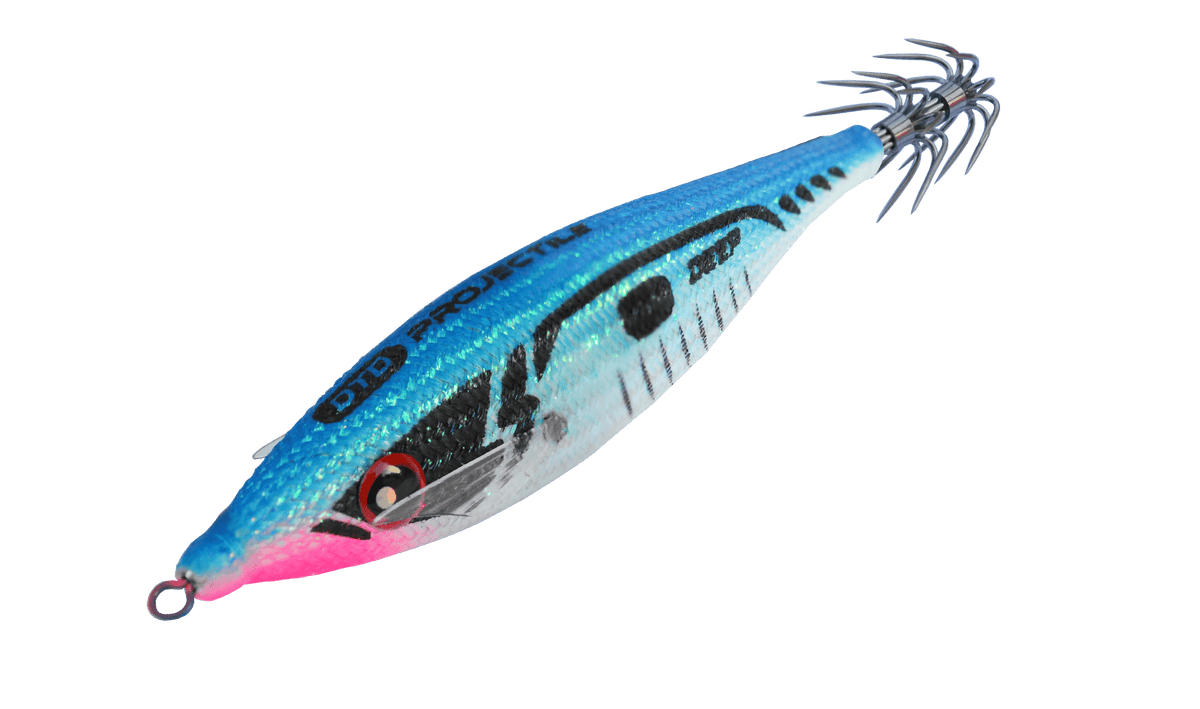 DTD Projectile Diamond 2026 turlutte de pêche en mer taille bleue avec finition ultra-lumineuse et système Direct Cast.
