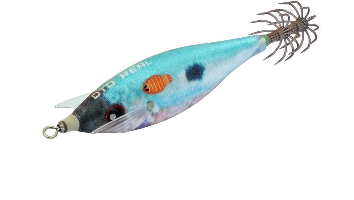 Leurre DTD REAL FISH 2026 pour la pêche aux céphalopodes, taille picarel blue, matériel de pêche en mer.