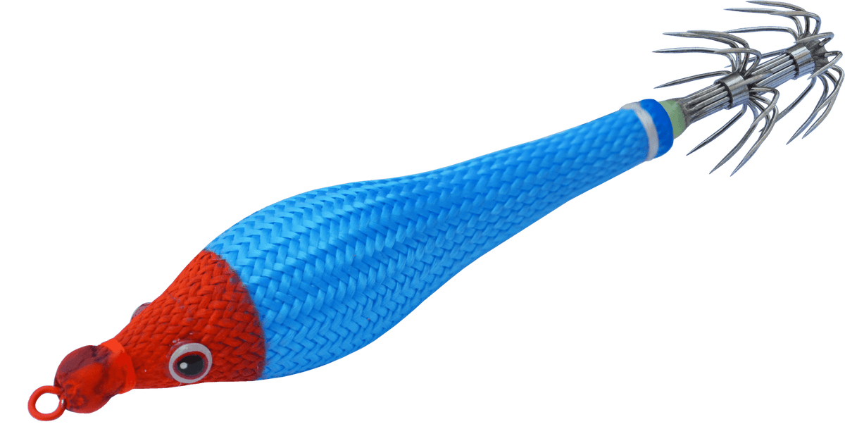 DTD Soft Double Color Glavoc 2026 en couleur bleue, matériel de pêche en mer, turlutte souple de 70 mm avec corps phosphorescent.