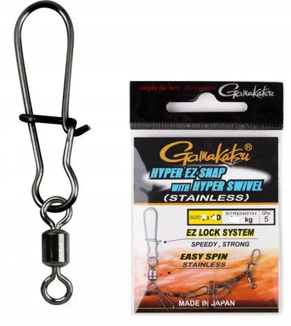 agrafes Gamakatsu Hyper Ez-Snap avec émerillon en acier inoxydable pour la pêche en mer.