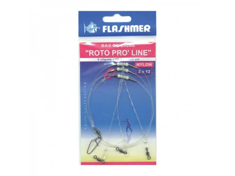 Bas De Ligne "Roto Pro' Line" - 3X avec 3 clipots rotatifs en nylon de 12 cm pour la pêche, matériel de pêche en mer.