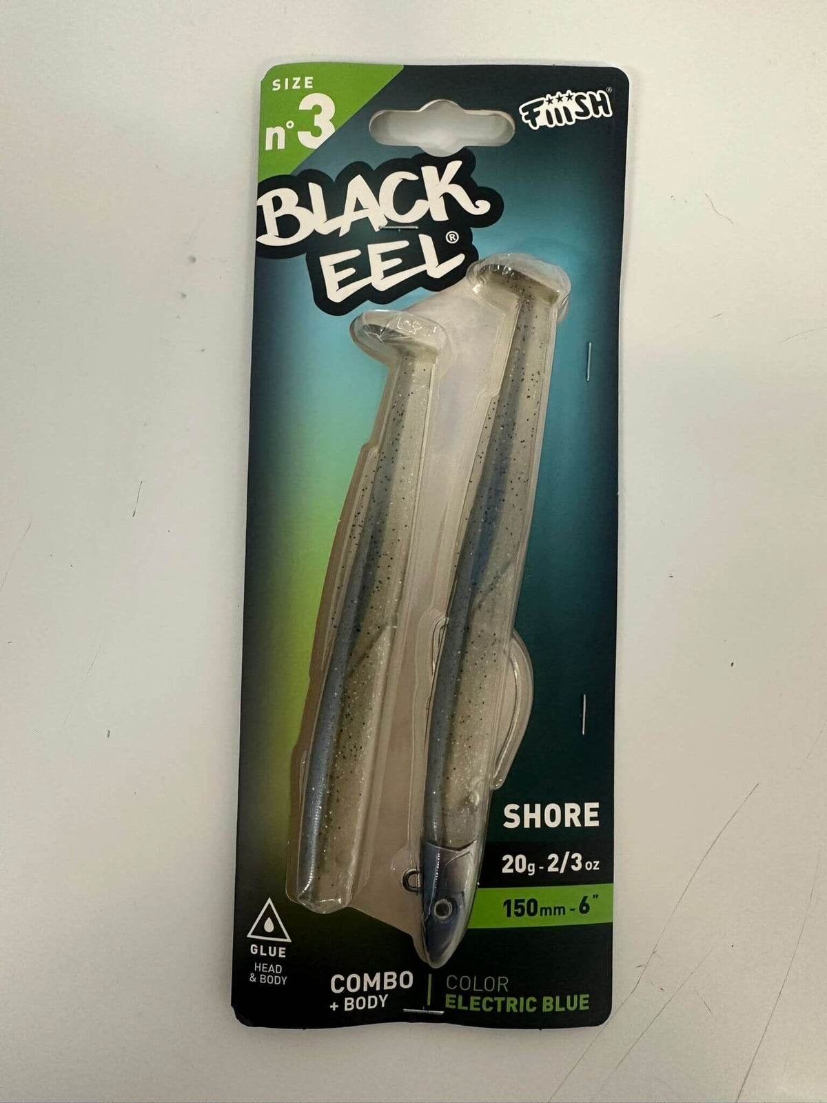 Black Eel - Fiiish 20g Electric Blue pack for sea fishing, featuring an ultra-responsive shad design.