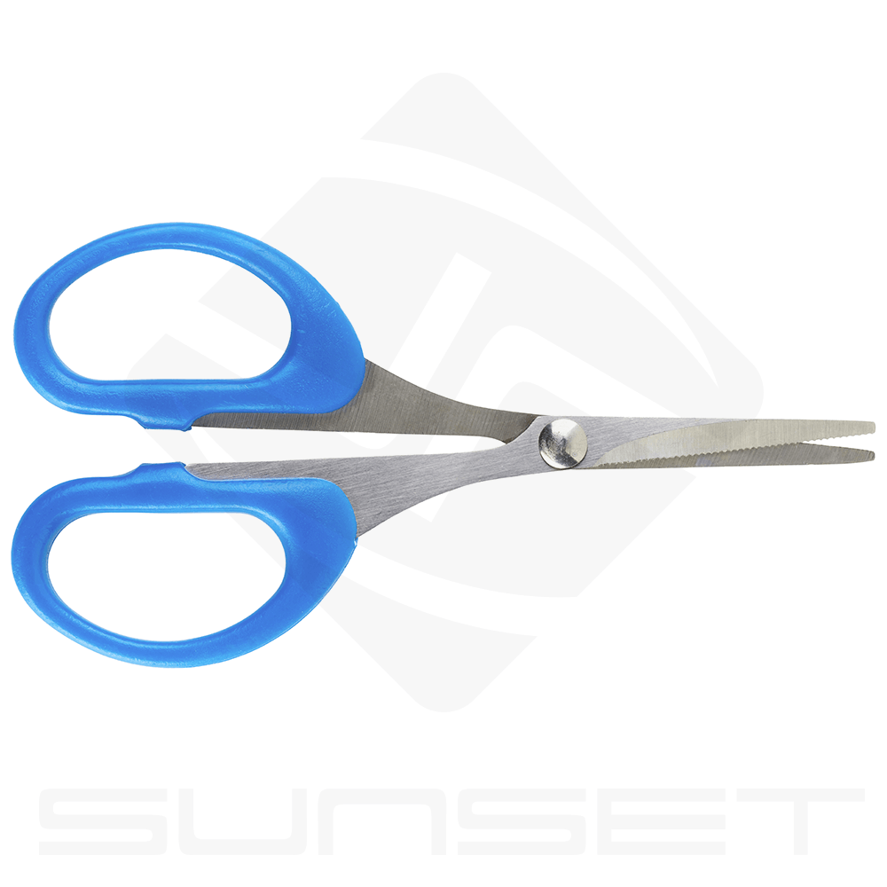 Ciseaux à Tresse Sunset 11cm – Inox 420 avec poignées bleues pour la pêche en mer.