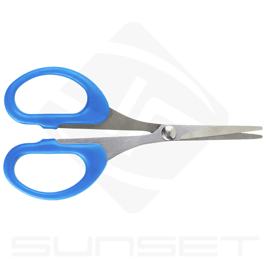 Ciseaux à Tresse Sunset 11cm – Inox 420 avec poignées bleues pour la pêche en mer.