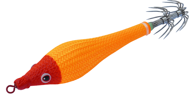 DTD Soft Double Color Glavoc 2026 en orange, turlutte souple pour le matériel de pêche en mer, 70 mm de silicone phosphorescent.