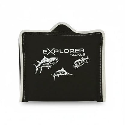 Pochette de rangement Rig wallet - EXPLORER TACKLE avec logo et illustrations de poissons.