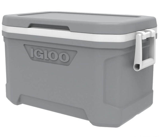 Glaciere Igloo 47L grise, idéale pour la pêche et la navigation, résistante aux UV, 47 litres de capacité.