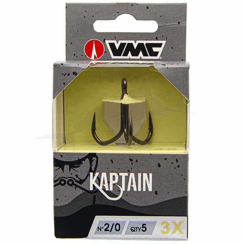 HAMECON TRIPLE VMC Kaptain 3X en boîte, hameçon ultra-piquant pour le matériel de pêche en mer.