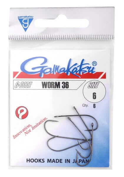 Hameçons Gamakatsu Worm 36 - Pack de 6 Spécial Vers dans un emballage de qualité pour la pêche aux vers.
