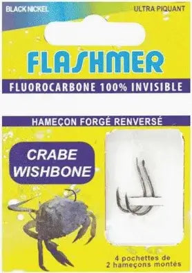 Poch. 4X2 H.Montes "Crabe/Wishbone" -FLASHMER, hameçons montés en wishbone pour pêche au crabe.