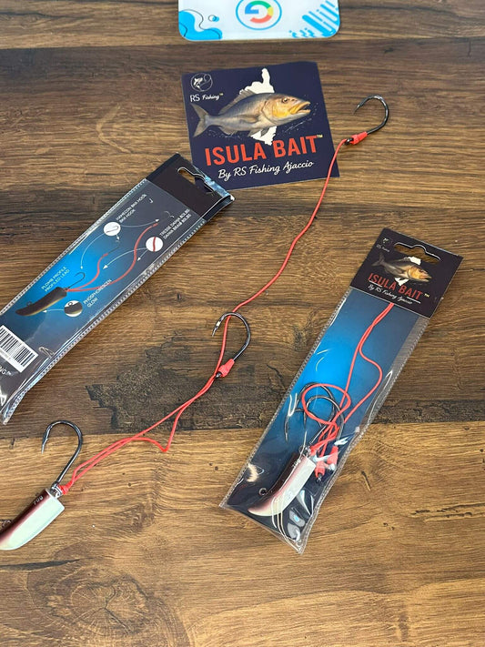 ISULA BAIT ®  Fireball -- Denti Pagre Sériole - vue des leurres pour la pêche en mer en Corse, emballage et présentation.