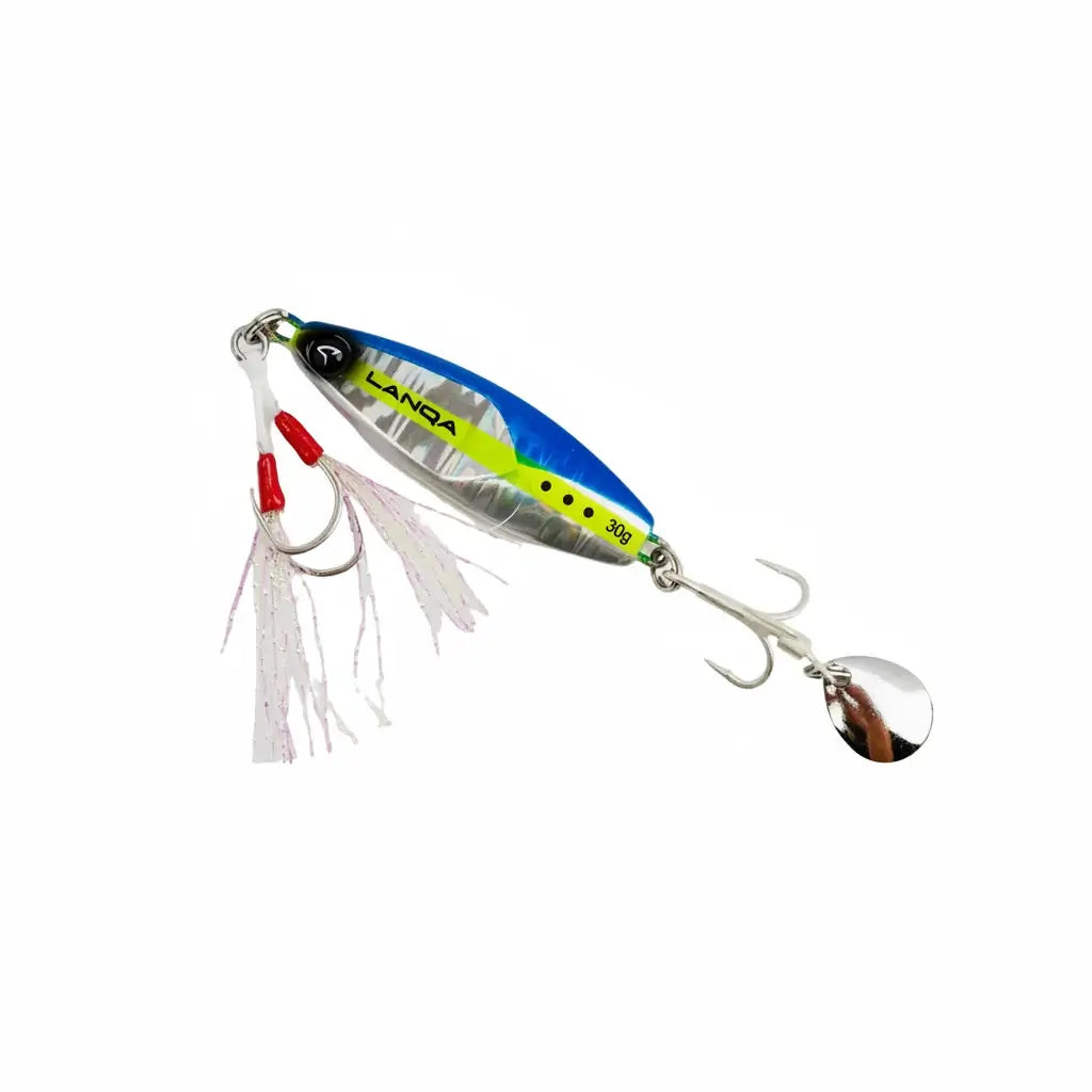 Jig Clava 30G - LANQA en coloris Blue Sardine, idéal pour la pêche en mer, mimant un petit fourrage en fuite.