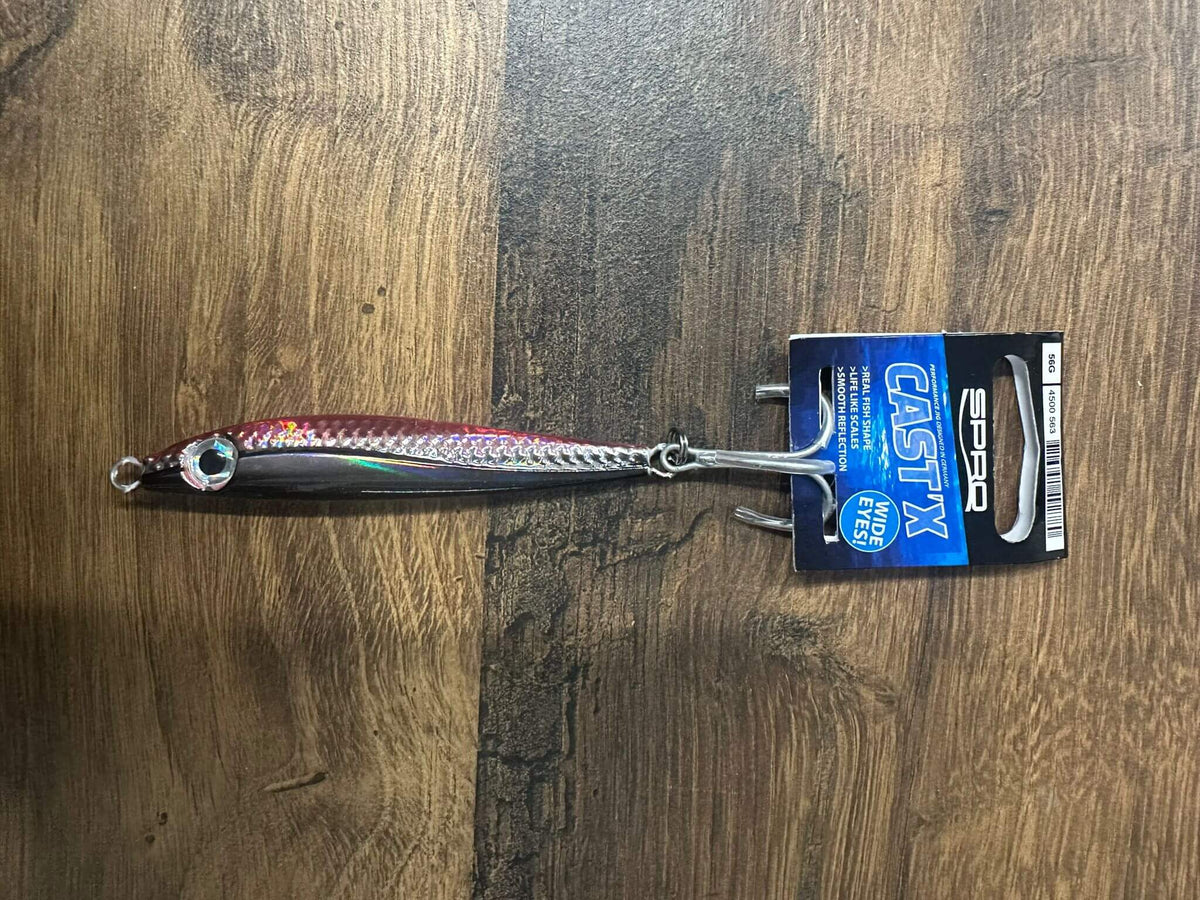 Jig Metal Spro Cast X - Mer et Eau Douce – Détails du jig avec motif écaille et holographique pour la pêche.