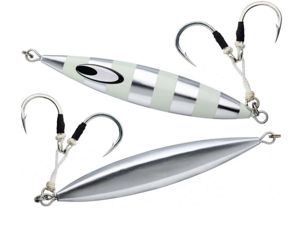 Jig Saltiga Sk - DAIWA 85G ZEBRA GLOW, matériel de pêche en mer, design effilé pour slow jigging efficace.