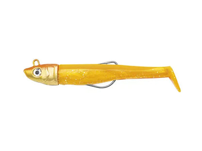 JLC ZANZIBAR leurre souple orange/or et matériel de pêche en mer pour grands prédateurs comme maigres et dentés.