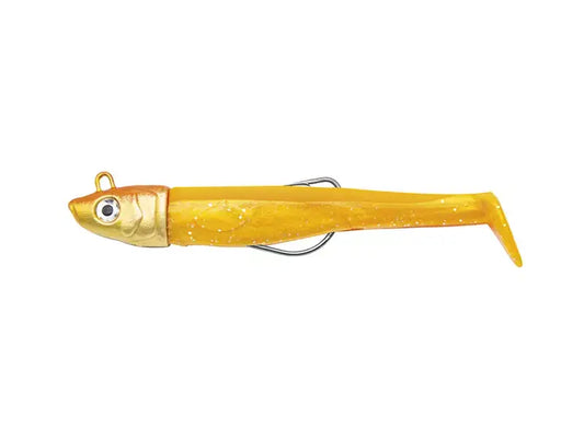 JLC ZANZIBAR leurre souple orange/or et matériel de pêche en mer pour grands prédateurs comme maigres et dentés.