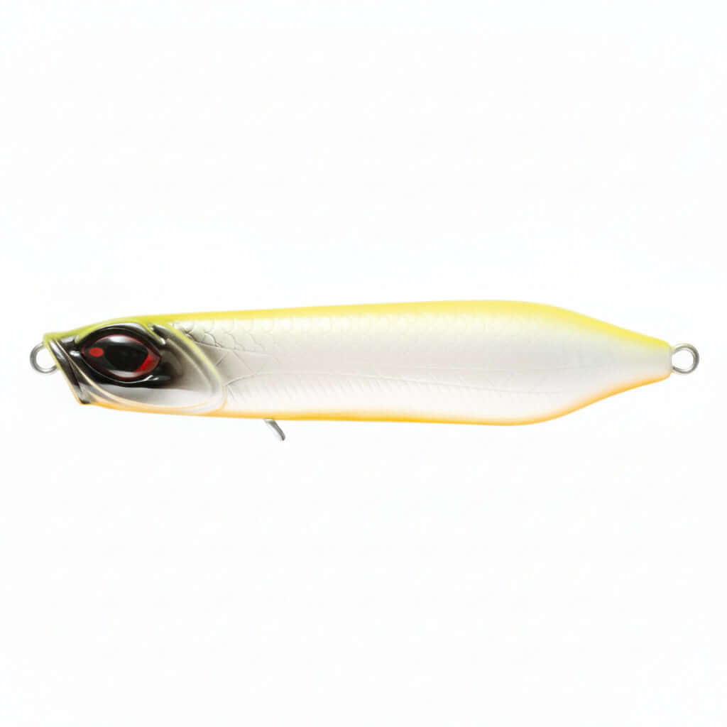Leurre Walk-X 80 Stickbait WTD - RAPTURE en couleur jaune et blanc, design pour la pêche en mer, récupération Walk the Dog.