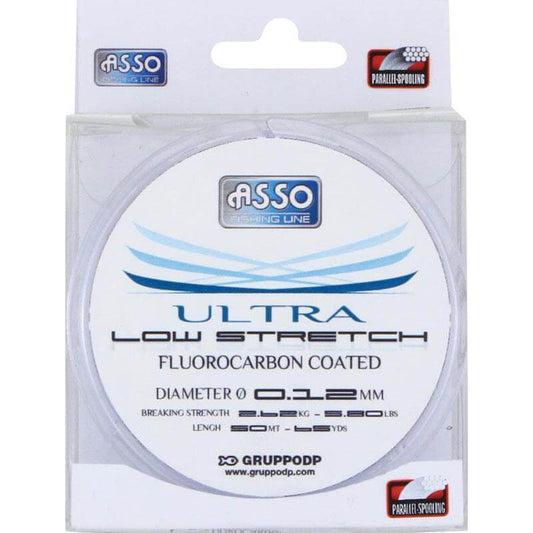 Nylon ASSO Ultra Low Stretch - Gris Clair - Fluorocarbon coated fishing line, 0.12 mm diameter, 50 m length.