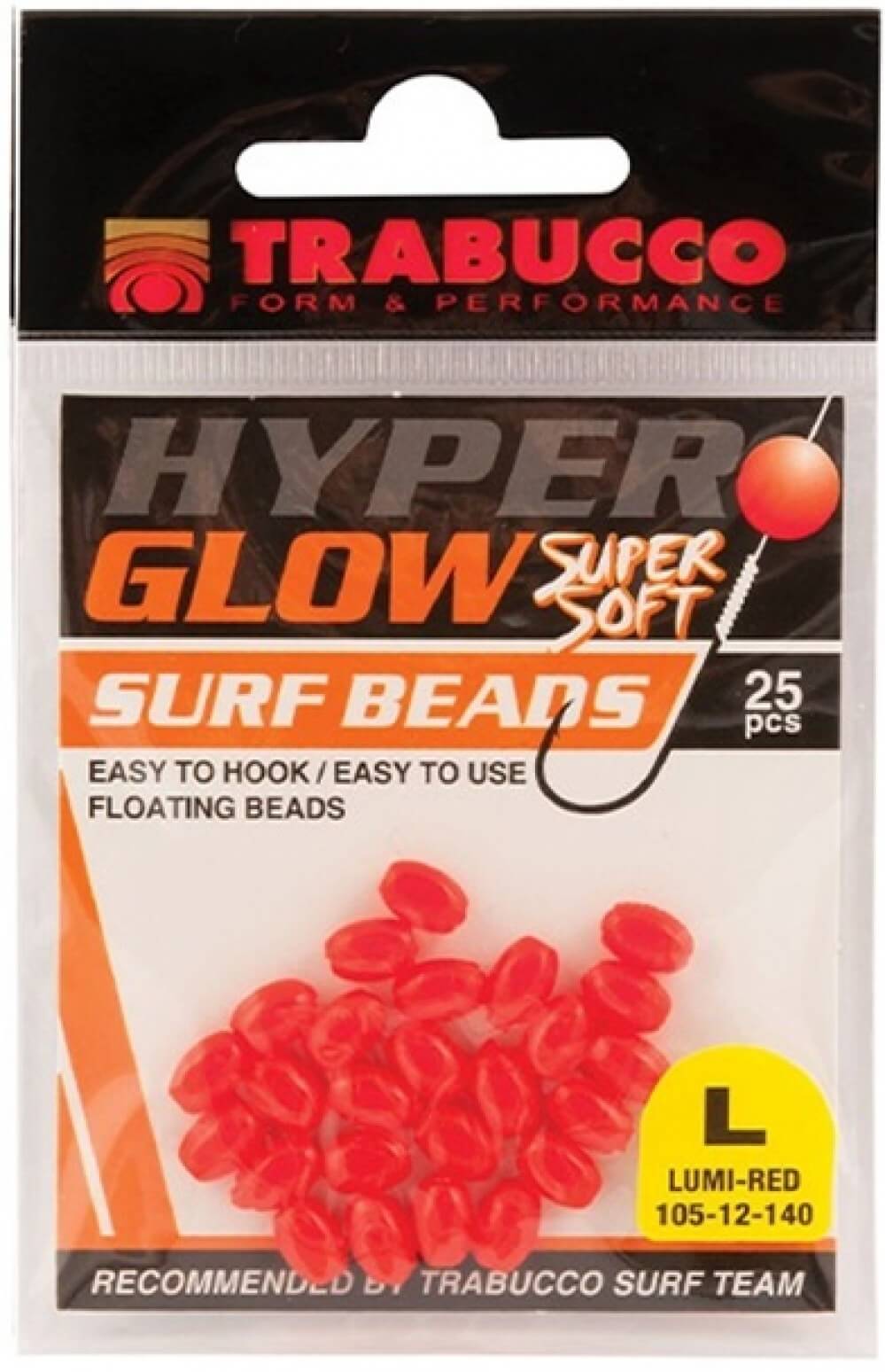 perle de surf Hyper trabucco Taille L - Perles GLOW super douces pour la pêche en mer, 25 pièces, phosphorescentes, couleur rose et blanc.