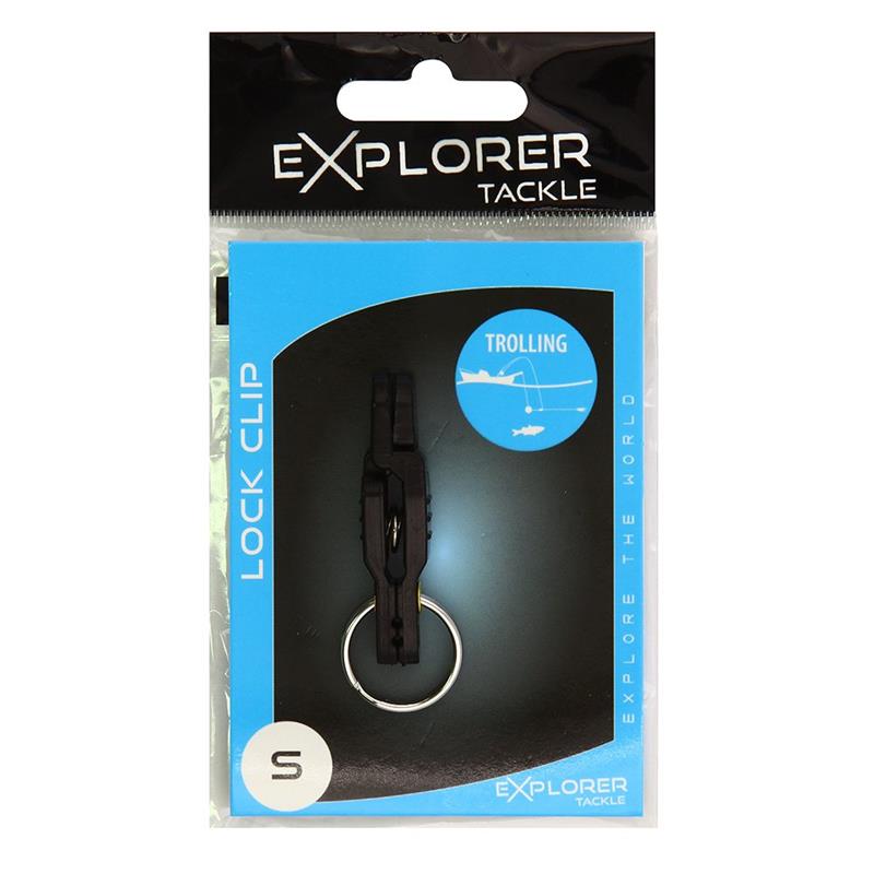 Pince Déclencheuse Explorer Tackle Lock Clip en emballage pour la pêche à la traîne.