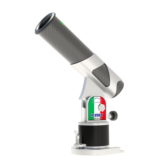 Porte-Canne Pratiko Inox et Carbone - Fabrication Italienne, équipement de pêche en mer, design en acier inoxydable et carbone.