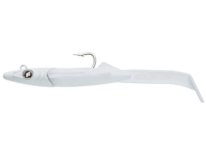 Leurre souple Raglou Hybrid blanc, idéal pour la pêche en mer, conçu spécialement pour le loup en Méditerranée.