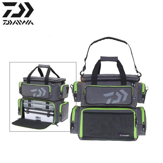 Sac à Accessoires Daiwa avec Boîtes - Carnassiers Leurres pour pêche, taille L avec 4 boîtes à leurres exclusives Daiwa.