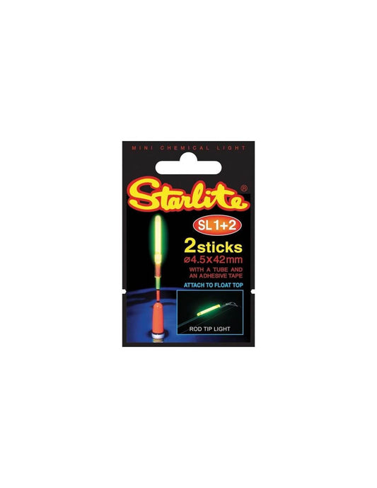 Starlite Sl-1+2 - Ø 4.5 X 37 Mm - Bâtons lumineux pour pêche de nuit avec tube et adhésif, matériel de pêche en mer.