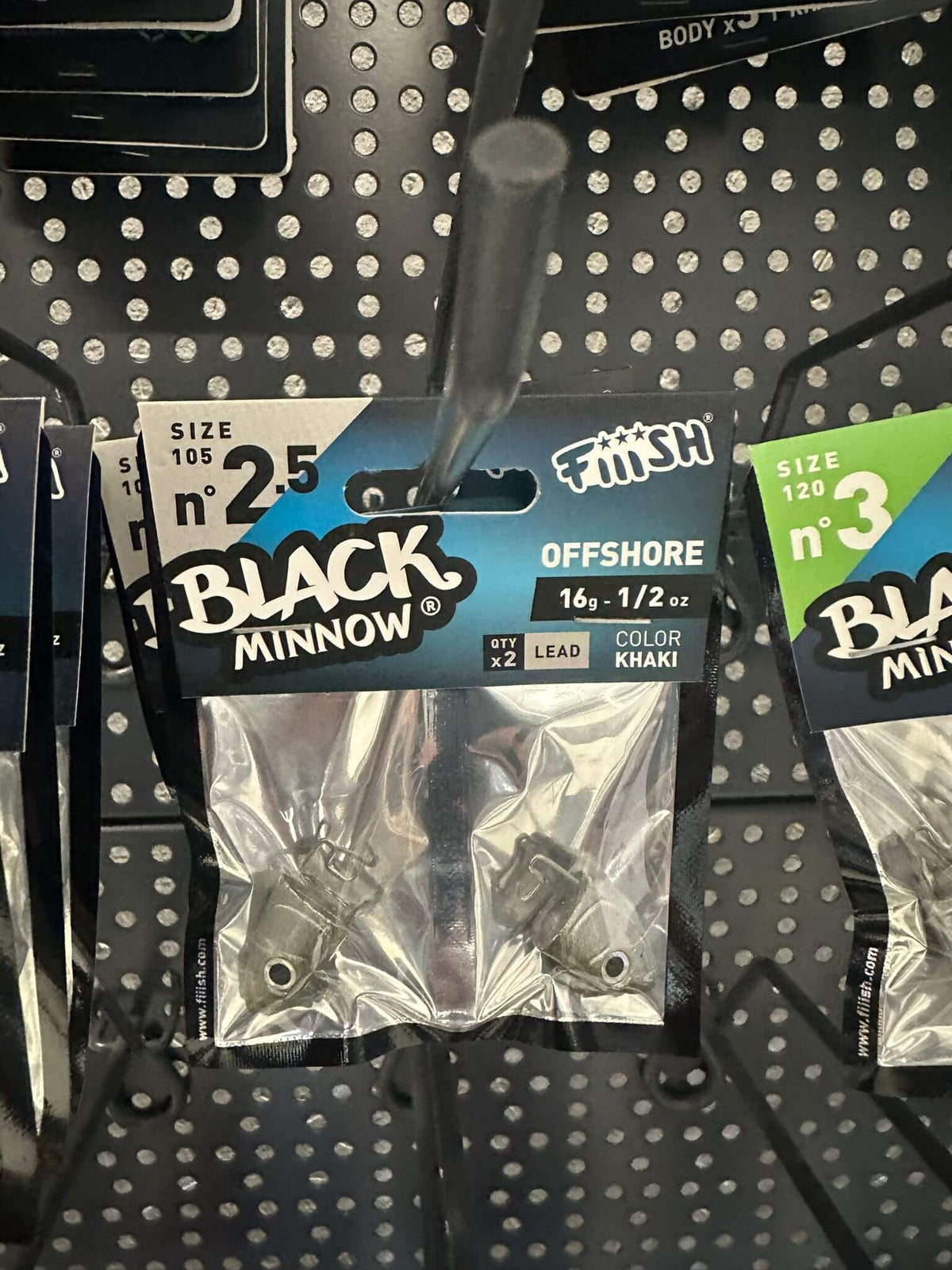 TETE PLOMBEES FIIISH - Têtes plombées pour pêche en mer, modèle OFFSHORE 16g, couleur khaki, matériel de pêche.