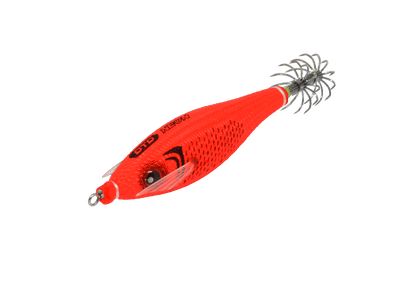 Turlutte DTD NEON 2026 rouge pour la pêche du calmar, matériel de pêche en mer exceptionnel.