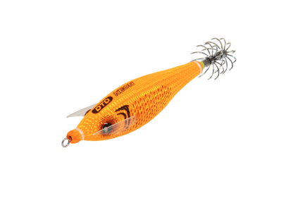 Turlutte DTD NEON 2026 en orange, matériel de pêche en mer, conçu pour la pêche du calmar.