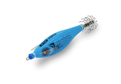 Turlutte DTD NEON 2026, color blue, pour la pêche du calmar, matériel de pêche en mer, design ultra-visible.